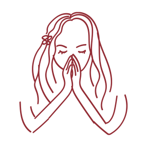 Illustration of woman with long hair with hands in front of face in prayer position